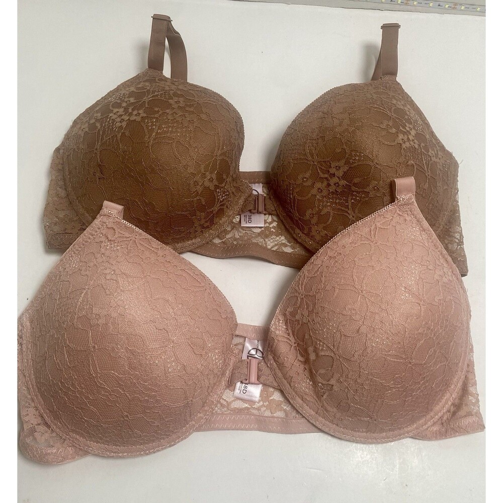 2 Body Glamour Bra 38D BG Front Closure Padded Underwire Pink Mauve Beige NEW